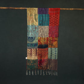 Pure Silk Reversible Patchwork Stole with Tassels 01