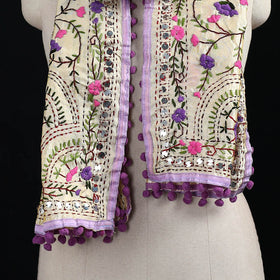 Ranihati Chanderi Silk Hand Embroidered Stole with Pom Pom 164