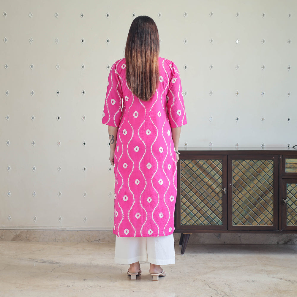 Pink - Tie & Dye Cotton Straight Shibori Kurta 18