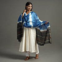 Blue - Shibori Tie-Dye Handloom Chanderi Silk Dupatta with Zari Border 49