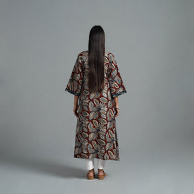 Brown - Block Printed Cotton A-Line Bagru Kurta 14