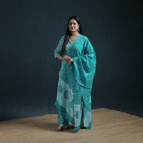 Hand Batik Print Cotton Suit Set with Dupatta for Women 31