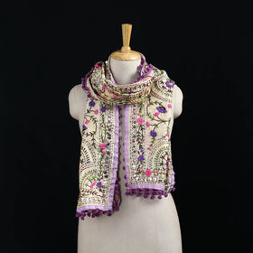 Ranihati Chanderi Silk Hand Embroidered Stole with Pom Pom 164