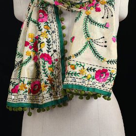 Ranihati Chanderi Silk Hand Embroidered Stole with Pom Pom 165