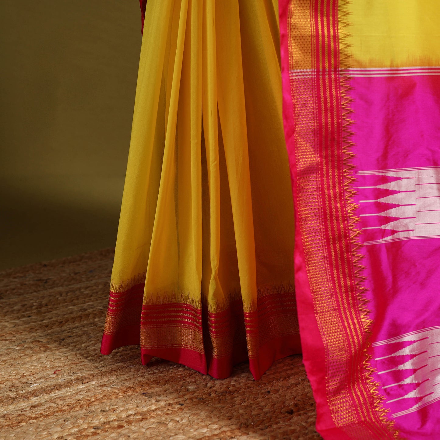 Yellow - mercerized cotton ilkal saree with border 10