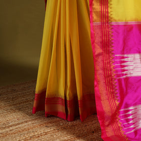Yellow - mercerized cotton ilkal saree with border 10
