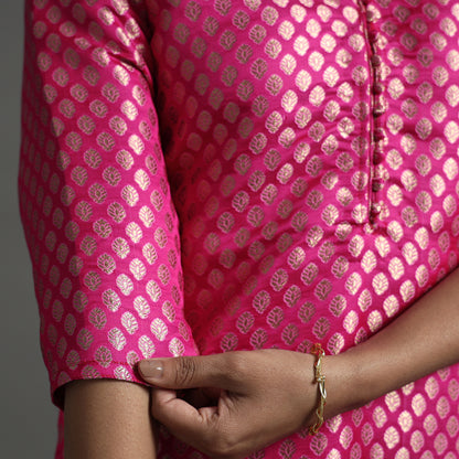 Dark Pink - Elegant Banarasi Brocade Silk Kurta with Pant Set