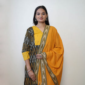 Buy Green Handloom Cotton Pochampally Ikat Kurta Set 