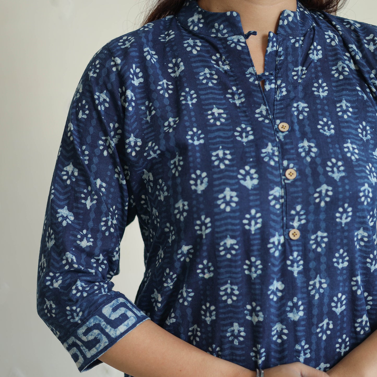 Blue - Hand Block Print Indigo Bagru Cotton Suit Set 02