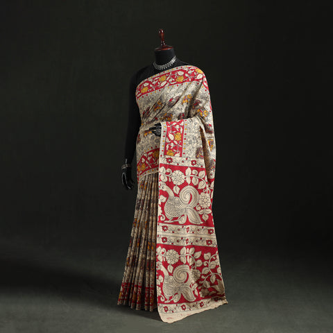 Beige - Kalamkari Printed Cotton Saree 48