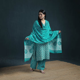 Hand Batik Print Cotton Suit Set with Dupatta for Women 31