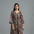 Brown - Block Printed Cotton A-Line Bagru Kurta 14