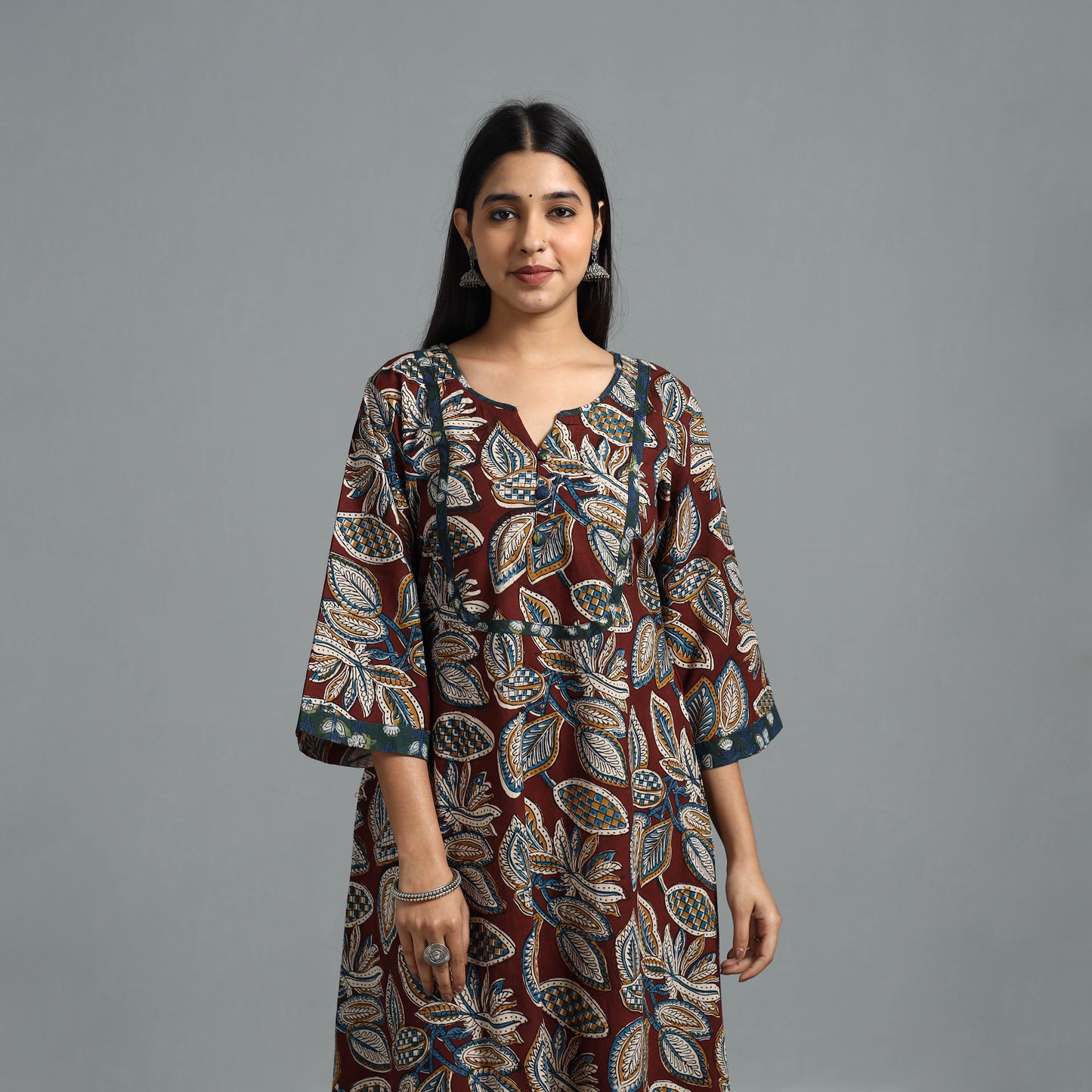 Block Printed Cotton A-Line Bagru Kurta 14