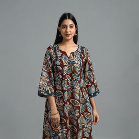Brown - Block Printed Cotton A-Line Bagru Kurta 14