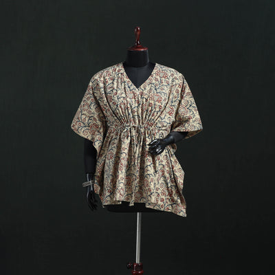 Beige - Kalamkari Hand Block Print Natural Dyed Cotton Kaftan (Short) 18