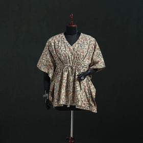 Beige - Kalamkari Hand Block Print Natural Dyed Cotton Kaftan (Short) 18