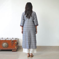 Grey - Mercerised Cotton Pochampally Ikat Kurta (Straight) 06