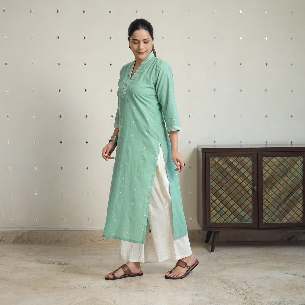 Green - Jacquard Cotton Straight Kurta 01