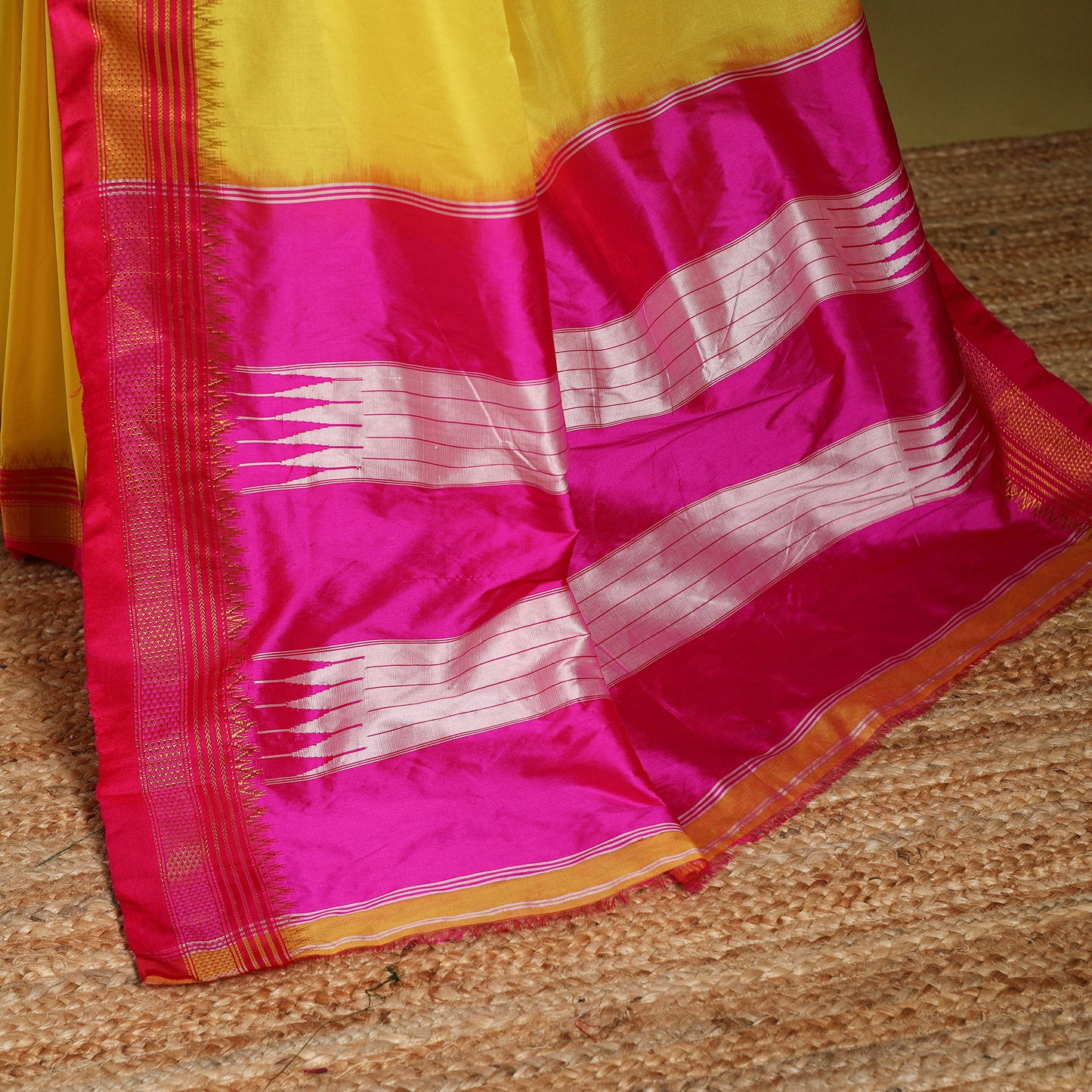 Yellow - mercerized cotton ilkal saree with border 10