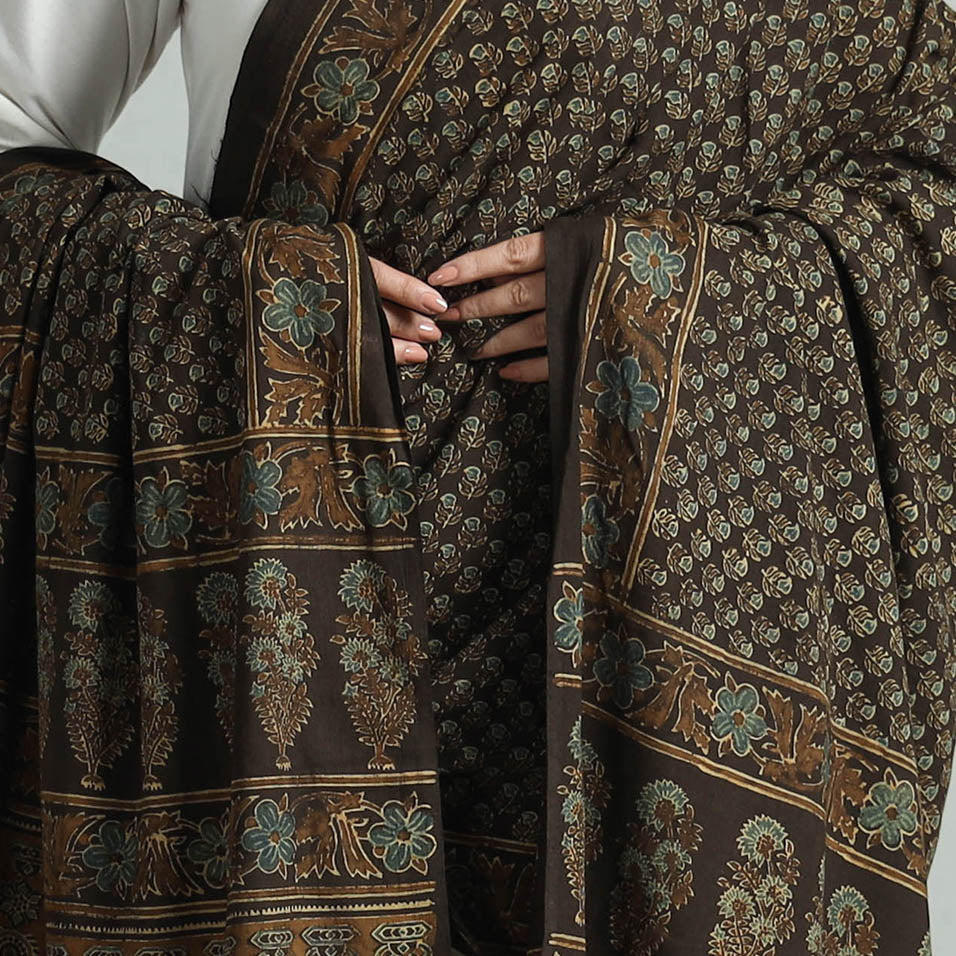 Brown - Hand Block Printed Cotton Ajrakh Dupatta 21