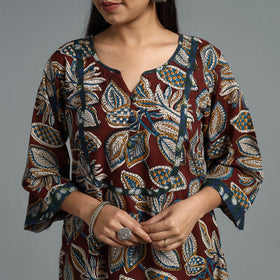 Brown - Block Printed Cotton A-Line Bagru Kurta 14