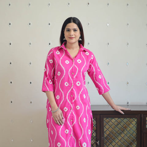 Pink - Tie & Dye Cotton Straight Shibori Kurta 18