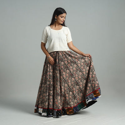 Multicolor - Hand Block Printed Cotton Long Kalamkari Skirt 16