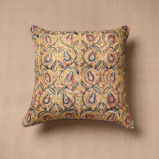 Yellow - Kalamkari Block Printed Cotton Cushion Cover (16 x 16 in)