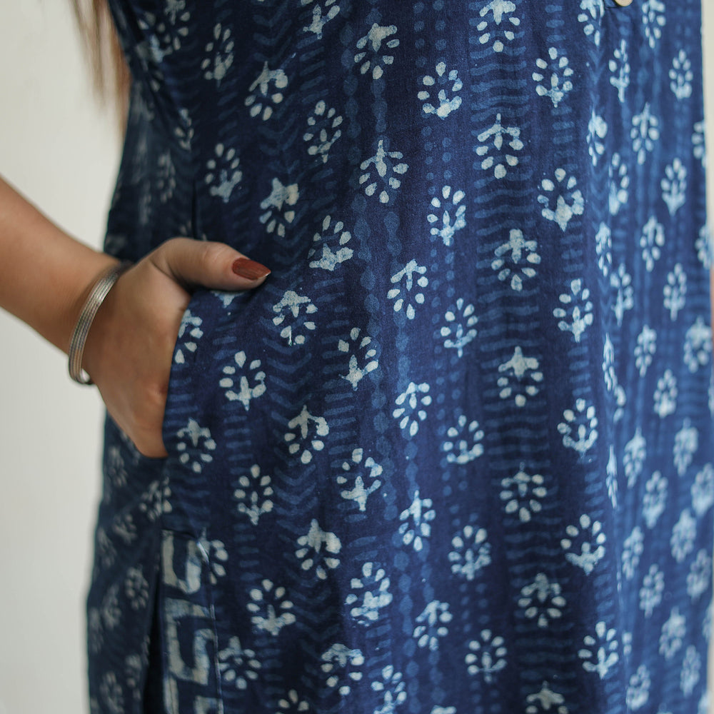 Blue - Hand Block Print Indigo Bagru Cotton Suit Set 02