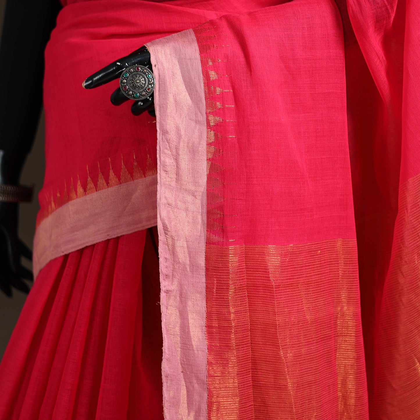 Patnulu Kuppadam Temple Kada Zari Pure Handspun Handloom Cotton Saree 47