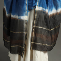 Blue - Shibori Tie-Dye Handloom Chanderi Silk Dupatta with Zari Border 49