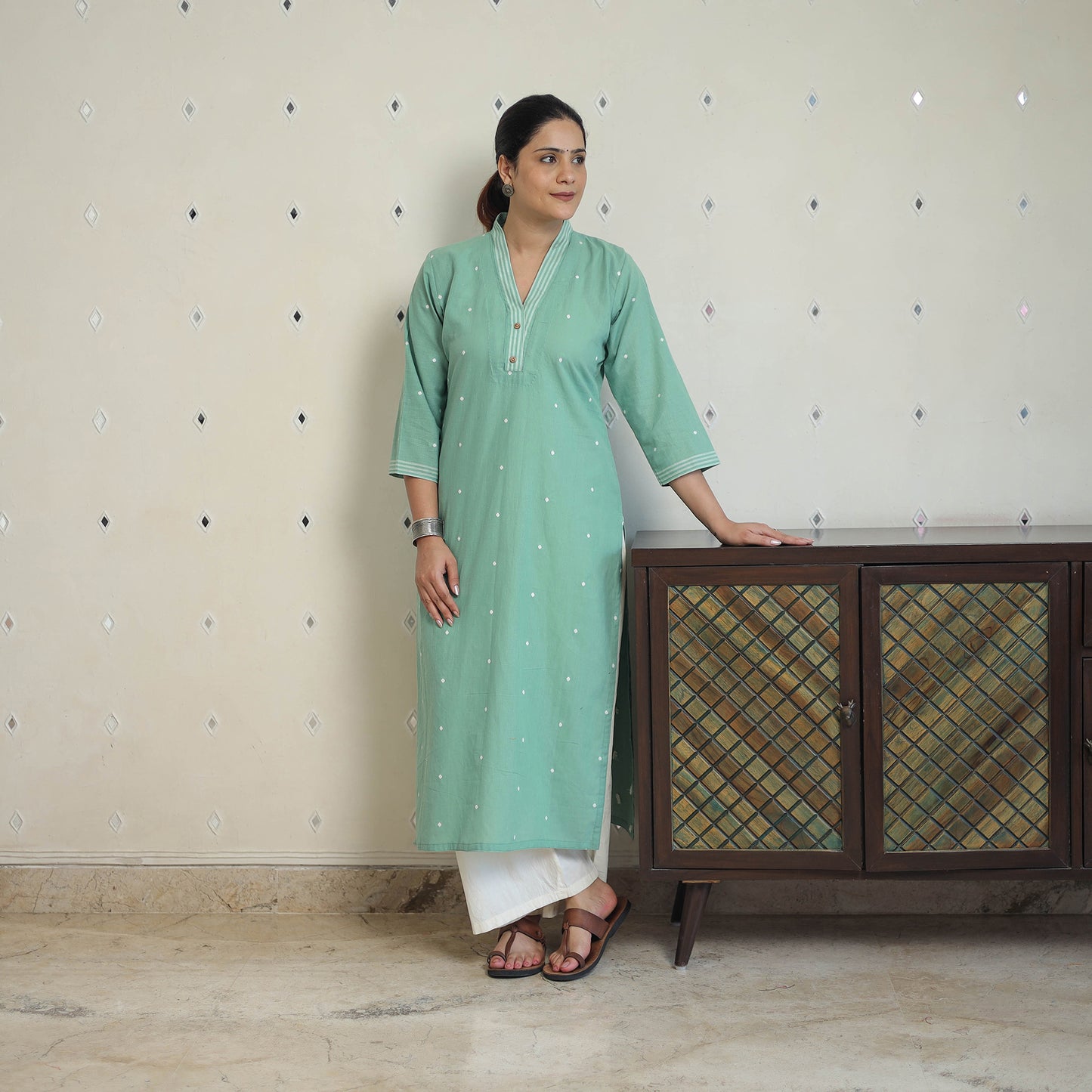 Green - Jacquard Cotton Straight Kurta 01