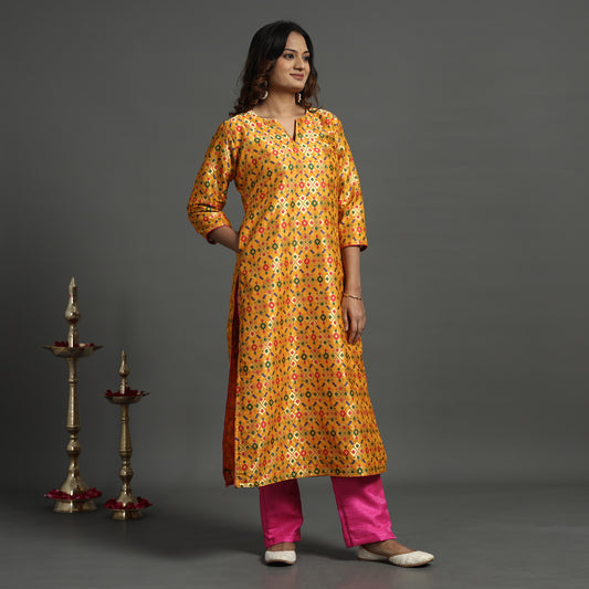 Yellow - Elegant Banarasi Brocade Silk Kurta with Pant Set