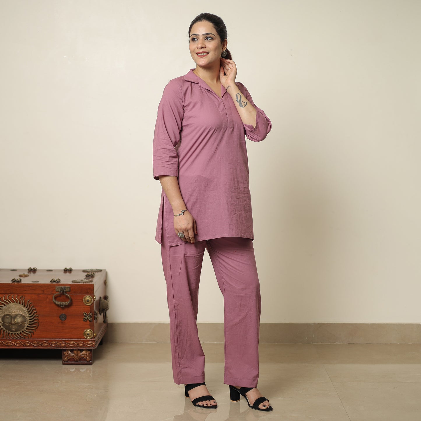 Purple - Plain Dyed Cotton Co-Ord Set 12