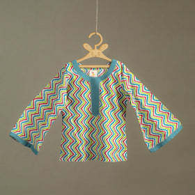 Girls Gota Work Floral Block Print Cotton Kurta with Sharara Set (3-4 Years) 37