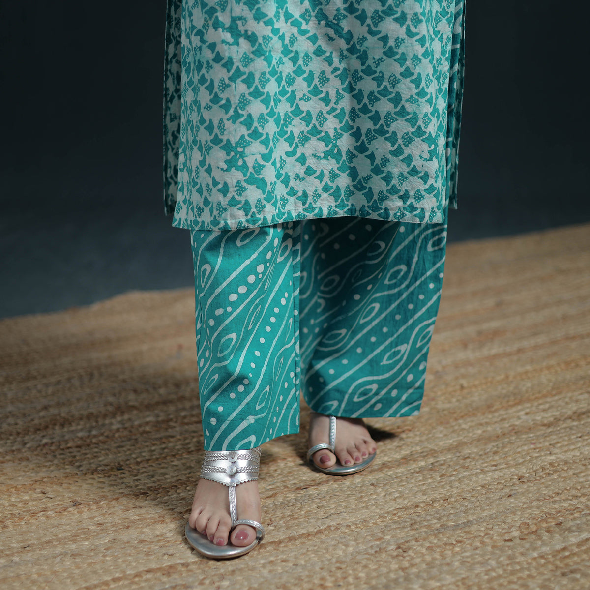Hand Batik Print Cotton Suit Set with Dupatta for Women 31