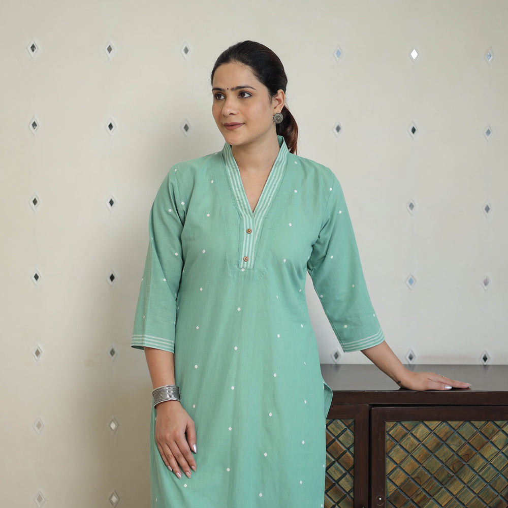 Green - Jacquard Cotton Straight Kurta 01