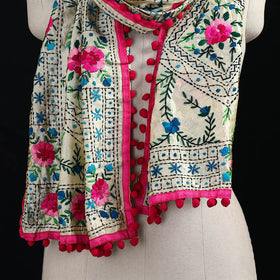 Ranihati Chanderi Silk Hand Embroidered Stole with Pom Pom 168