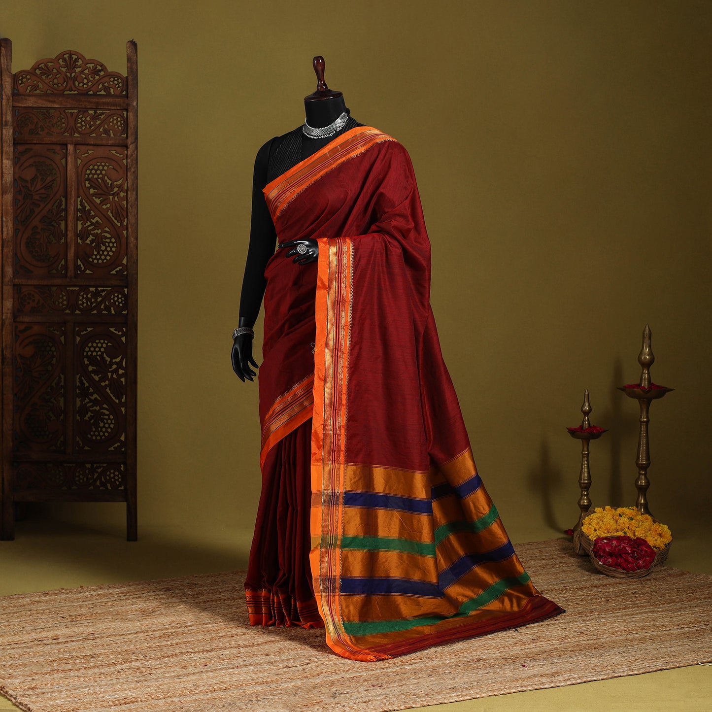 Maroon - mercerized cotton ilkal saree with border 11