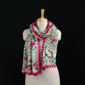 Ranihati Chanderi Silk Hand Embroidered Stole with Pom Pom 168