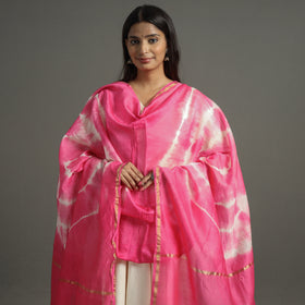  Shibori Tie-Dye Handloom Chanderi Silk Dupatta with Zari Border 50 