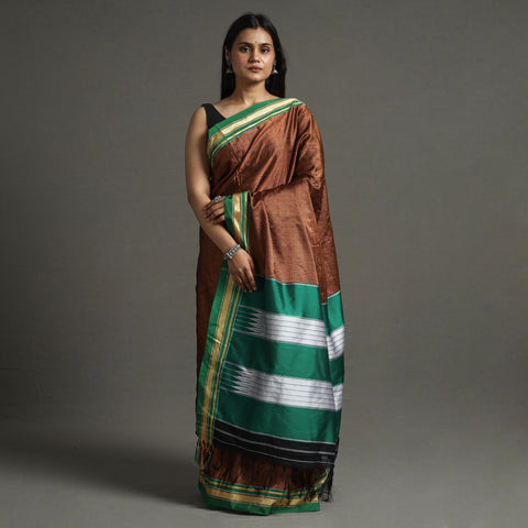 Brown - Ilkal Khun Silk Cotton Saree with Resham Border 23