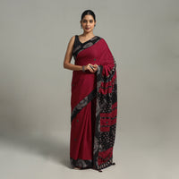 Maroon - Applique Patchwork Mul Cotton Tagai Ajrakh Saree 15