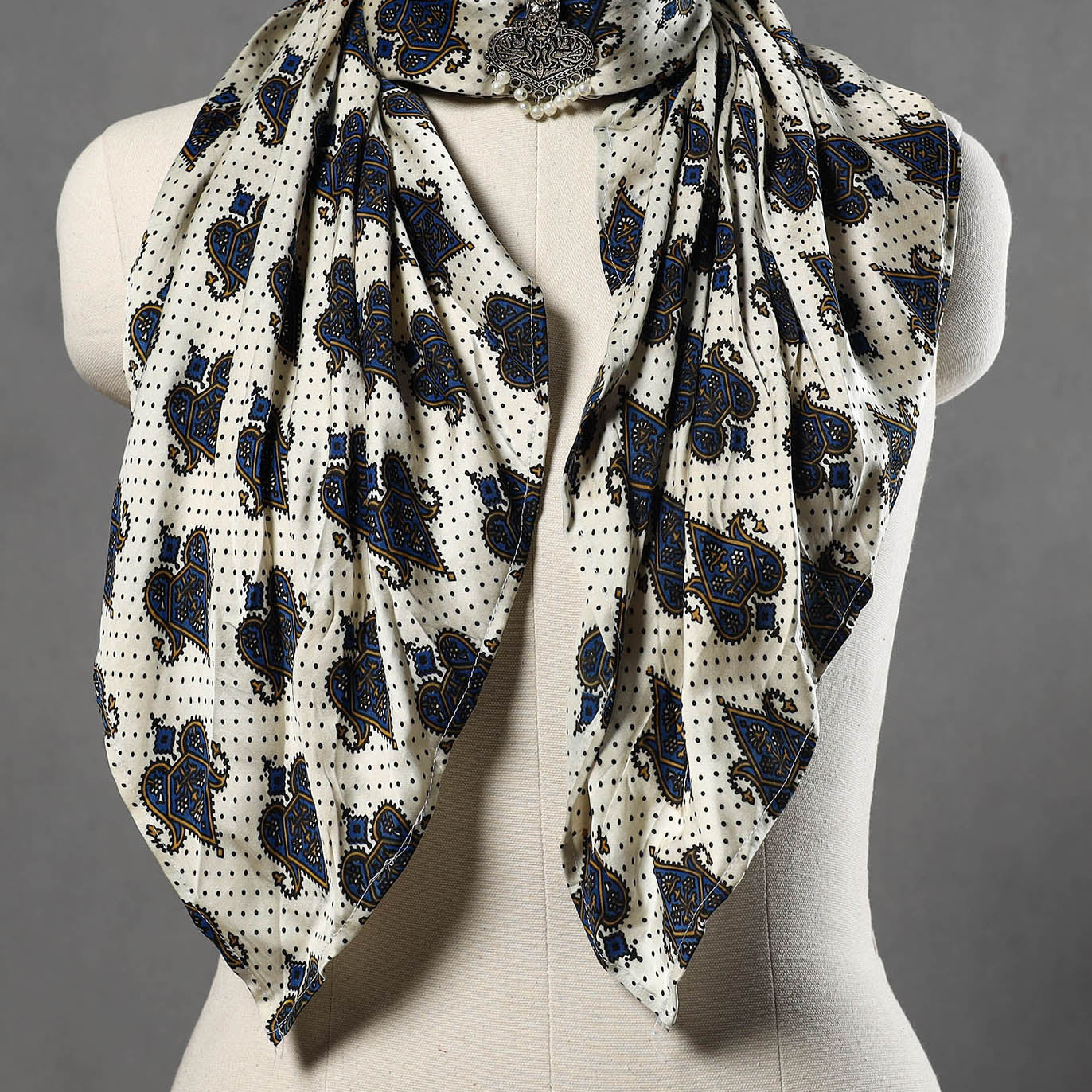 Block Printed Modal Silk Pendant Necklace Scarf 39