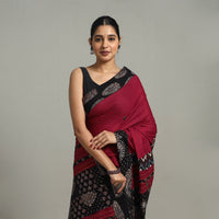 Maroon - Applique Patchwork Mul Cotton Tagai Ajrakh Saree 15