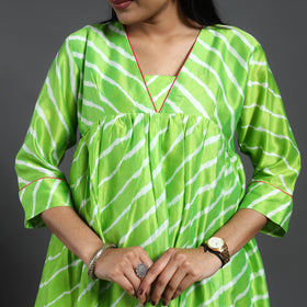  Green Chanderi Silk Tie-Dye Flared Leheriya Kurta for Women