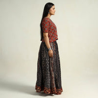 Black - Kutch Block Printed 24 Kali Cotton Long Skirt 36