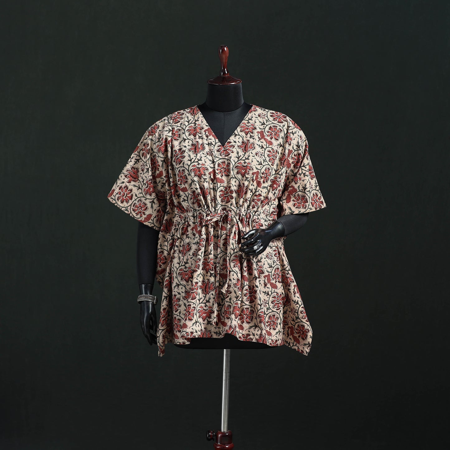 Peach - Kalamkari Hand Block Print Natural Dyed Cotton Kaftan (Short) 19