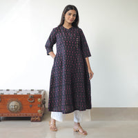 Blue - Mercerised Cotton Pochampally Ikat Kurta (A-Line) 05