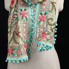 Ranihati Chanderi Silk Hand Embroidered Stole with Pom Pom 171